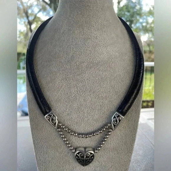 Brighton Jewelry - Brighton Brown Leather and Silver Tone Heart Necklace